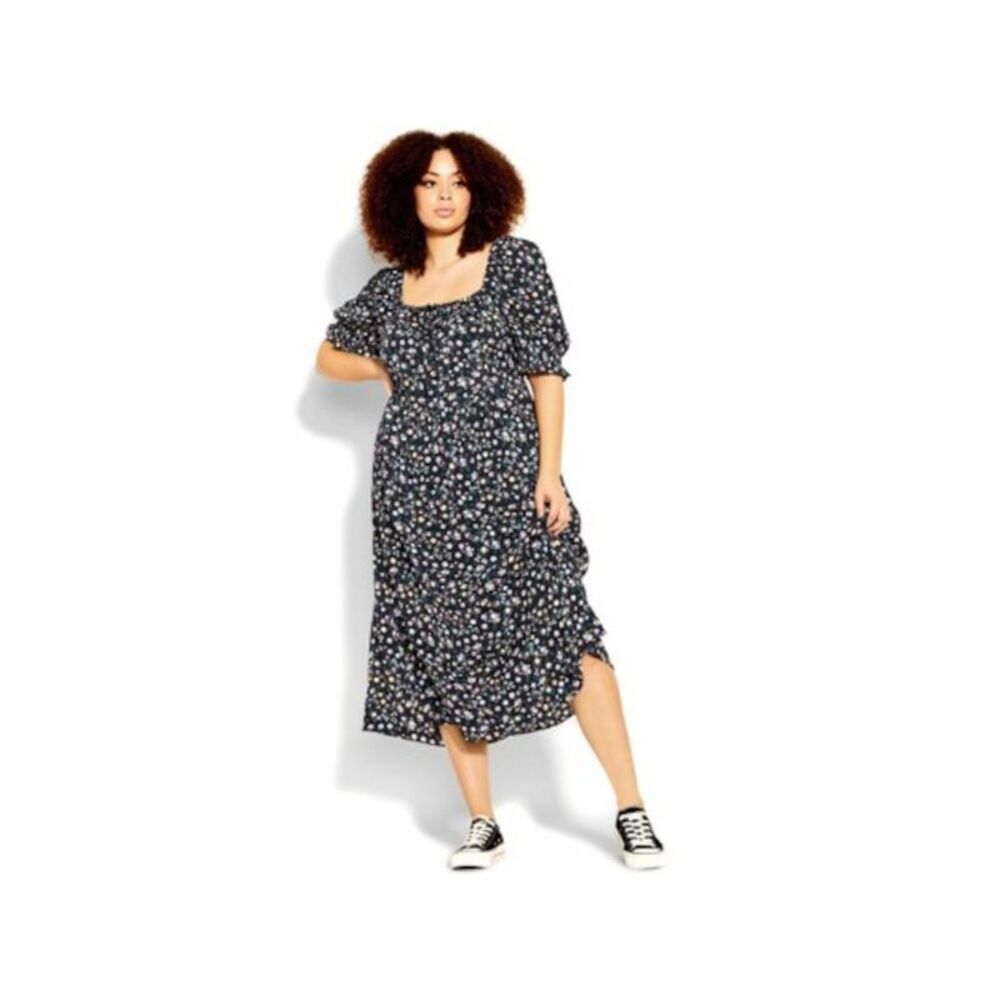 CCX Womens Black Front Square Back Pouf Sleeve Maxi Fit + Flare Dress Plus S\16
